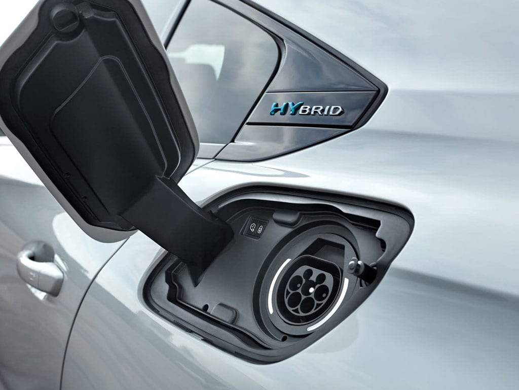 hybrid car with charging port open